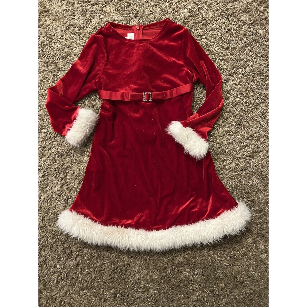 Bonnie Jean Girls Red/White Santa Christmas Holiday Dress w/Fur Size 4T‎